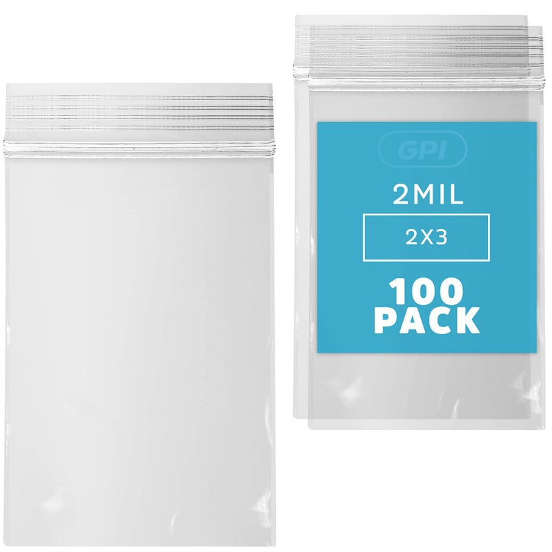GPI Clear Plastic Reclosable ZIP Poly Bags, Case of 100, 2-mil Thick, 2 Inch x 3 Inch, For Travel, Storage, Shipping - Image 1